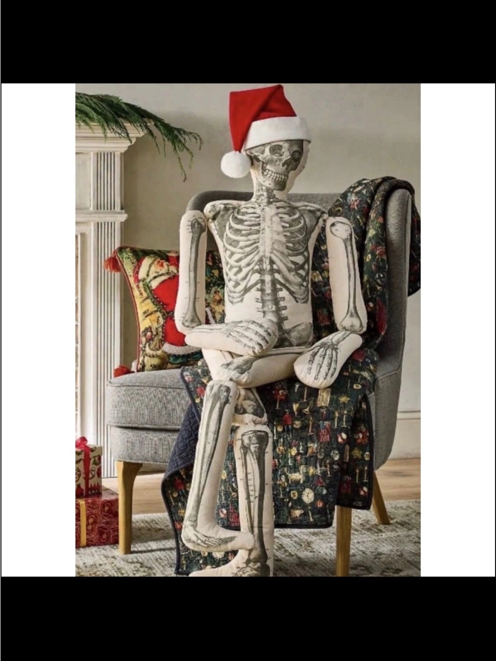 John Deere Red and White Santa Hat Skeleton Holiday Throw